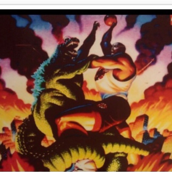 CHARLES BARKLEY VS GODZILLA(GREEN MONSTER)GLOSSY SELF CREATED ART 8.5x11 POSTER! - Picture 2 of 5